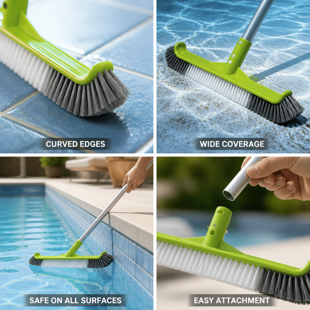 Impact-Resistant Curved-Edge Nylon-Bristle Pool Brush Head (17.5-Inch)