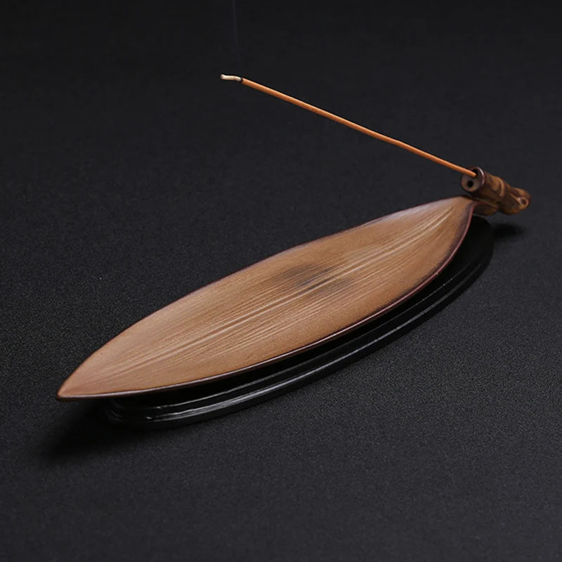 Incense Holder Wooden Bamboo Leaf Minimalist Design