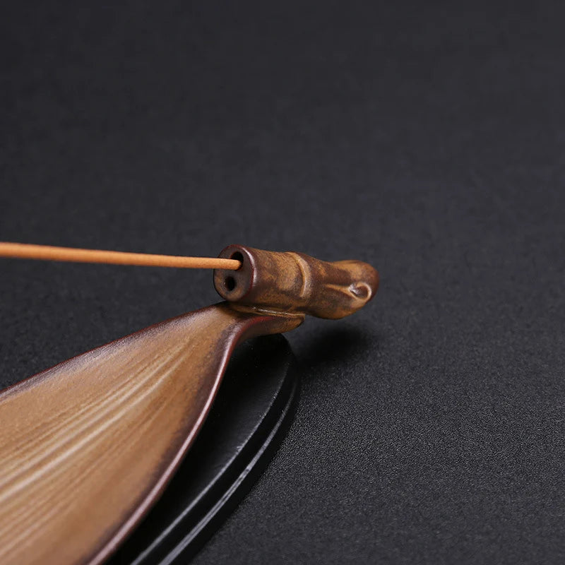 Incense Holder Wooden Bamboo Leaf Minimalist Design