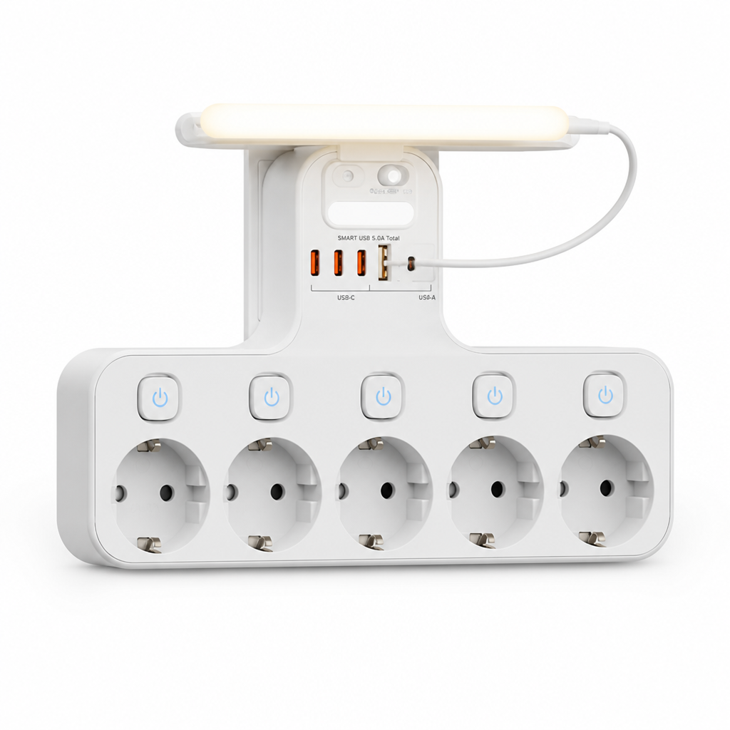 Individually Switchable 5-Outlet USB Wall Socket (Motion Night Light)