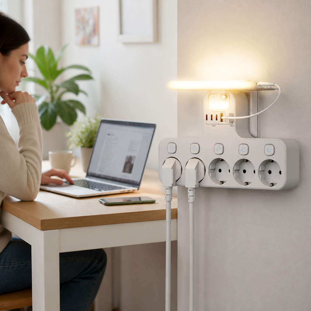 Individually Switchable 5-Outlet USB Wall Socket (Motion Night Light)