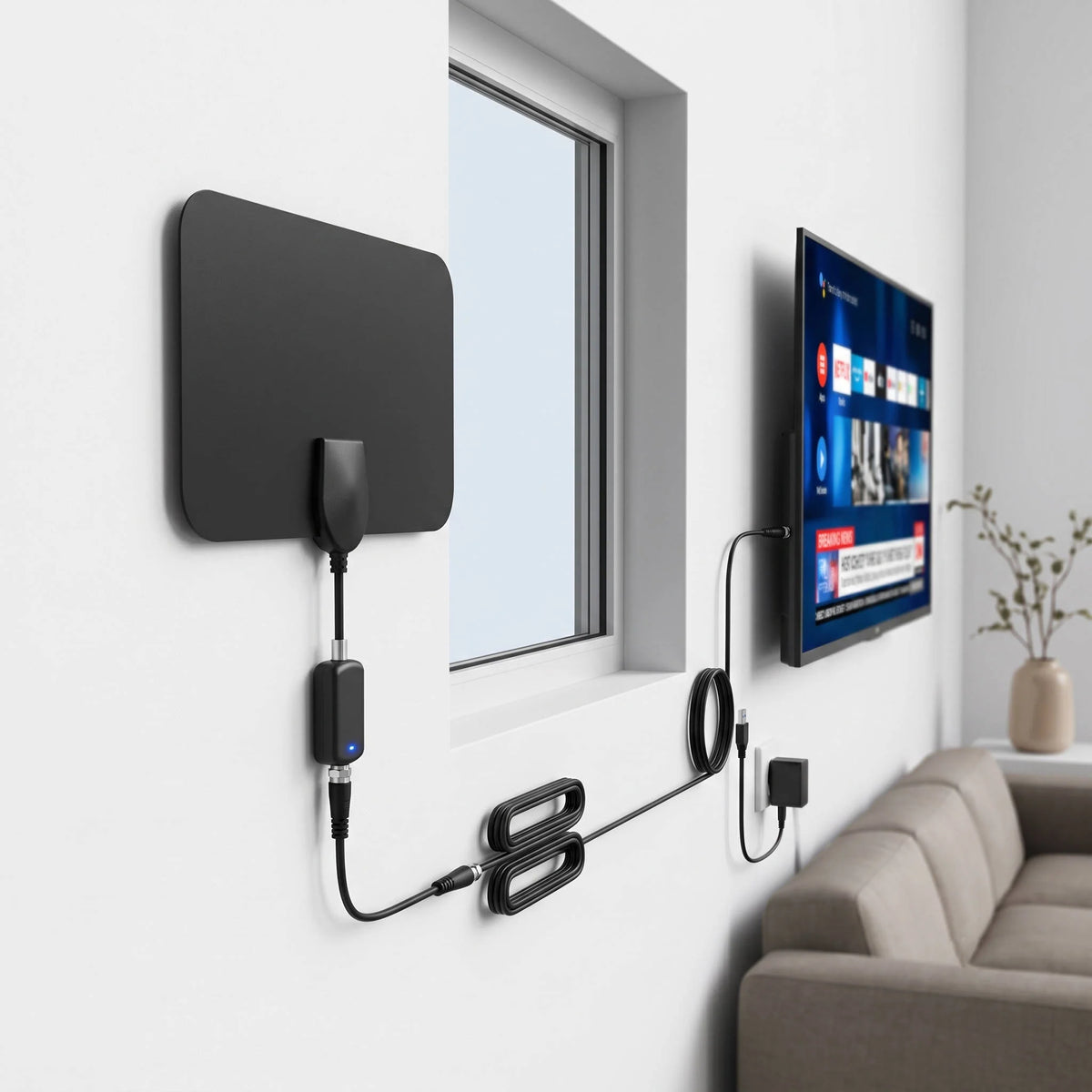 Indoor HDTV Antenna 300-Mile Range 37dB Signal Booster