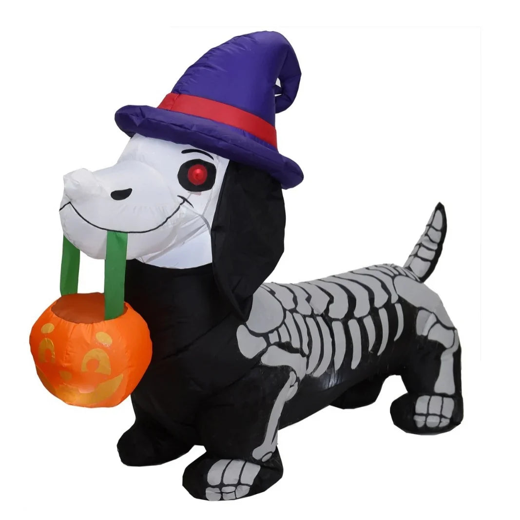 Inflatable Halloween Dog Skeleton Design Glowing Eyes Weatherproof