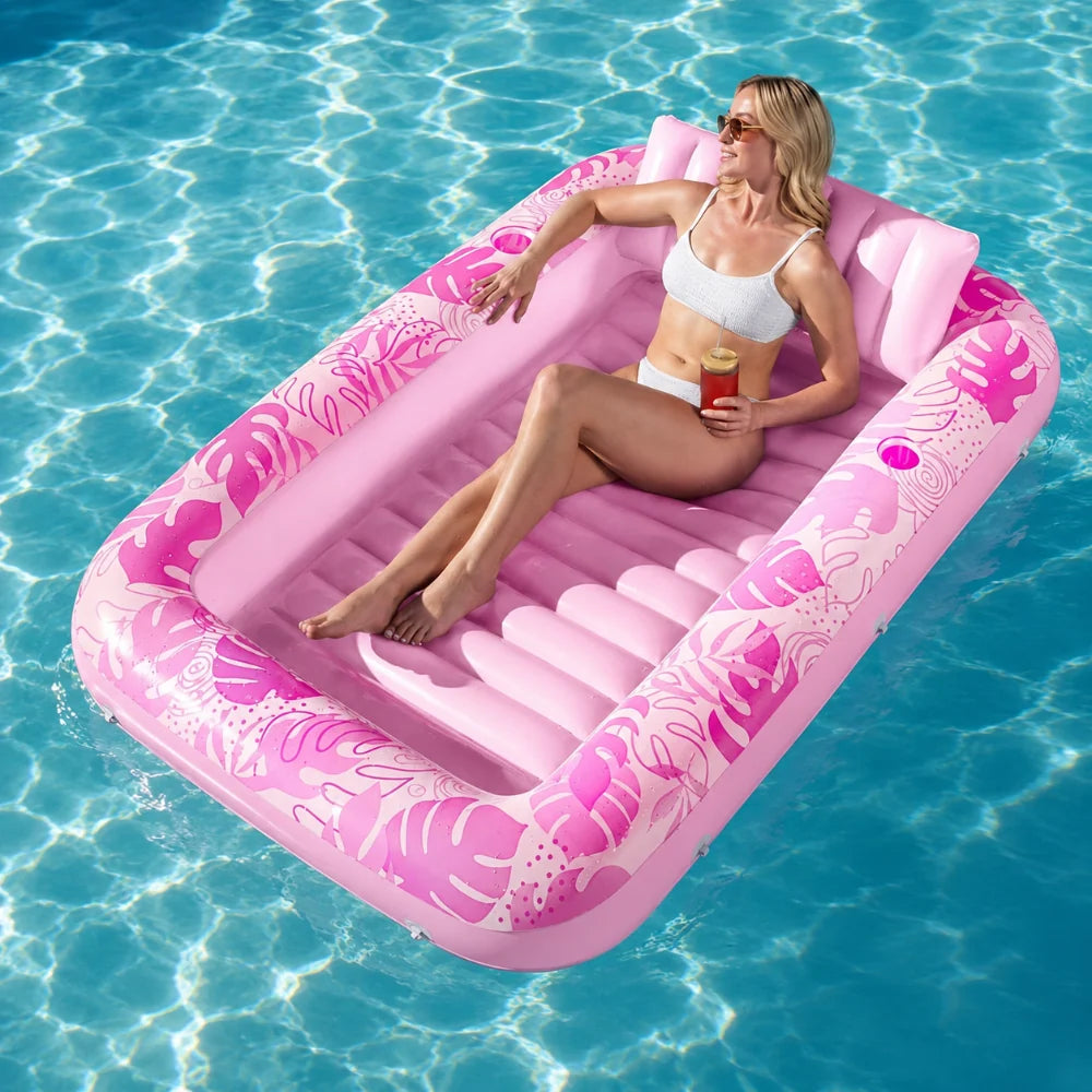 Inflatable Pool Lounger Full-Length Headrest Welded Vinyl