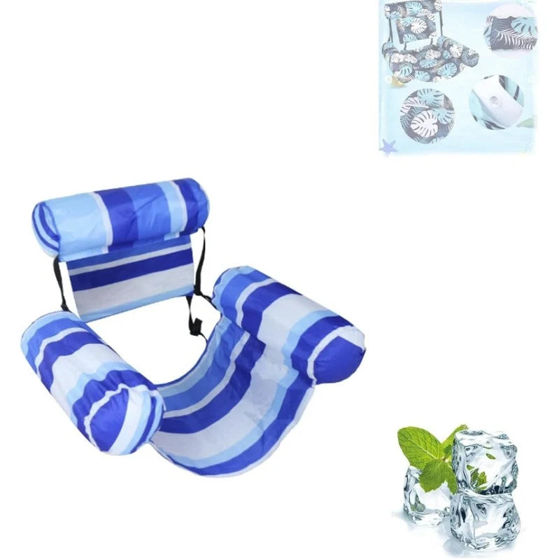 Inflatable Pool Lounger Three-Chamber Nylon Mesh Seat