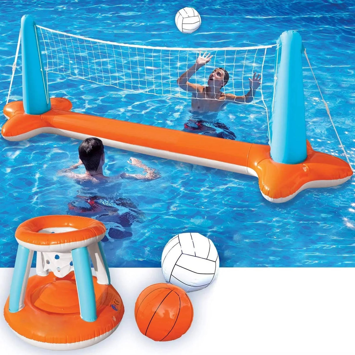 Inflatable Pool Net Dual-Game With Balls & Weight Bags
