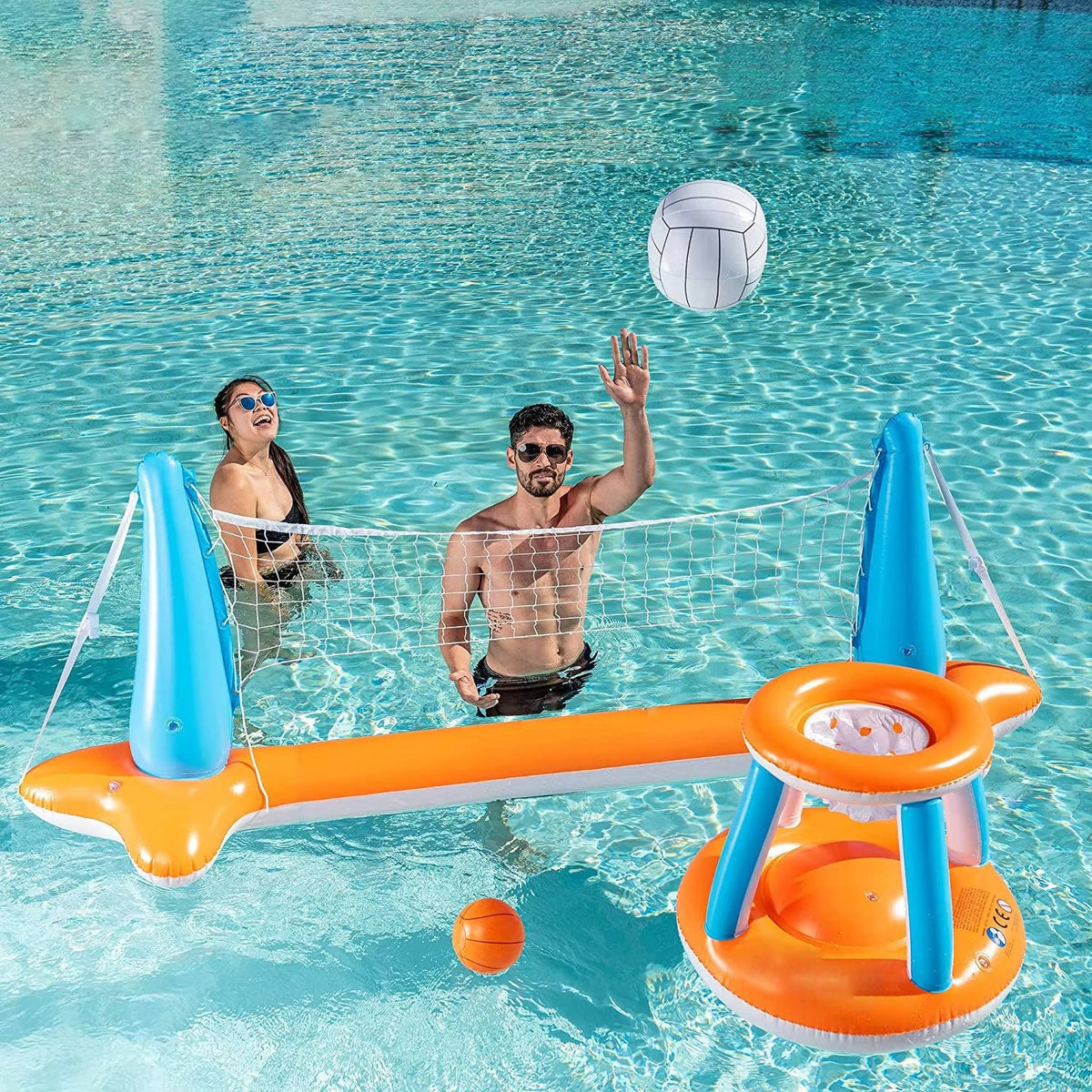 Inflatable Pool Net Dual-Game With Balls & Weight Bags