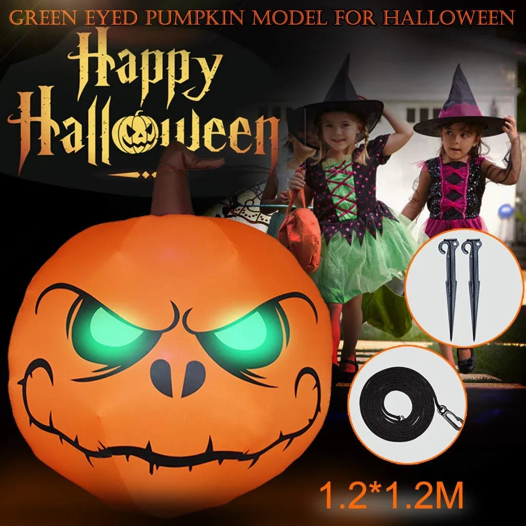 Inflatable Pumpkin Glowing Green Eyes Oversized Weather-Resistant