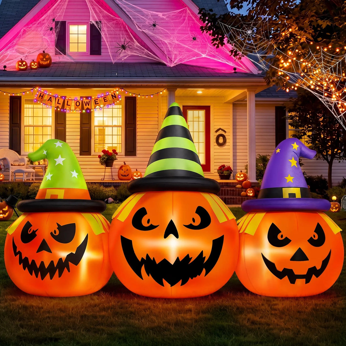Inflatable Pumpkin Yard Decor Built-In Blower & LED Lights