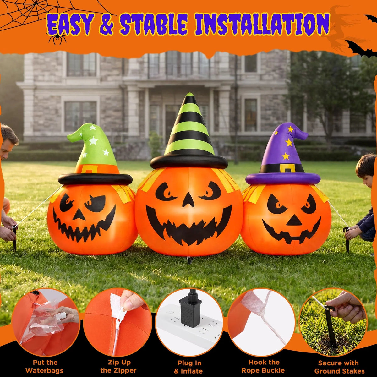 Inflatable Pumpkin Yard Decor Built-In Blower & LED Lights
