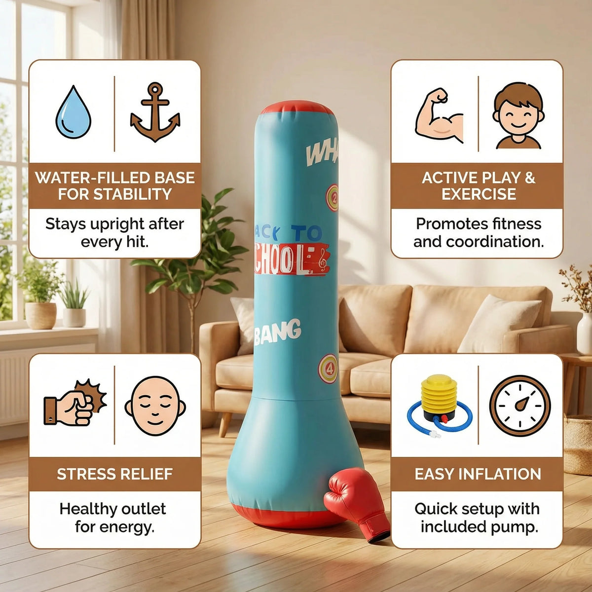Inflatable Punching Bag Kids Stable Water-Filled Base