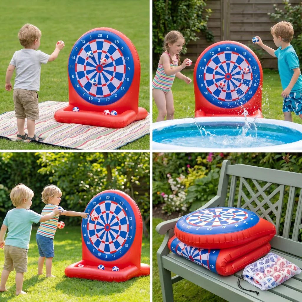Inflatable Target Game Hose Sprinkler & Hook-And-Loop Darts