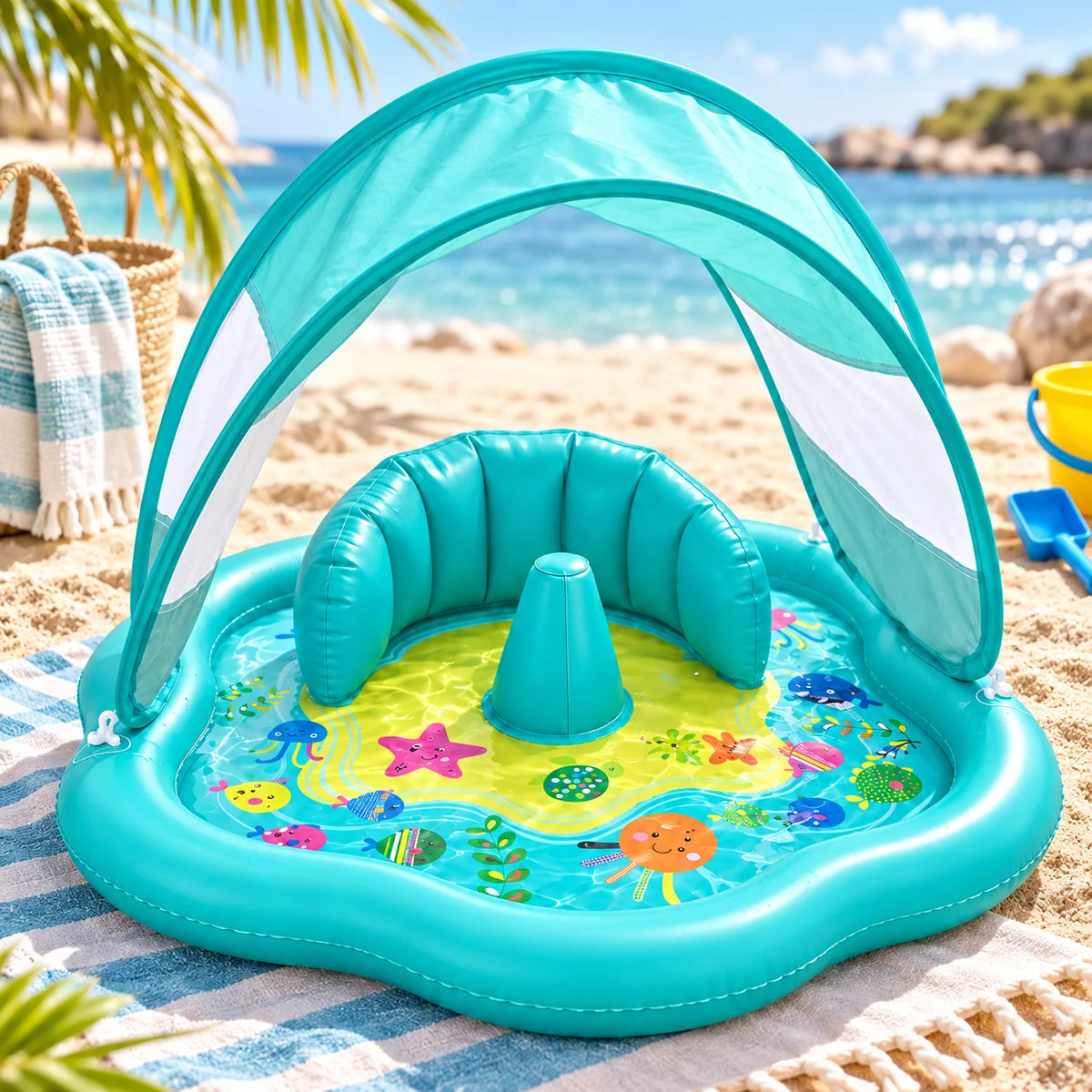 Inflatable Water Mat Built-In UPF 50 Sunshade