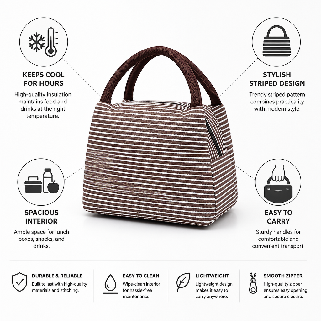 Insulated Striped Lunch Bag (Sturdy Handles)