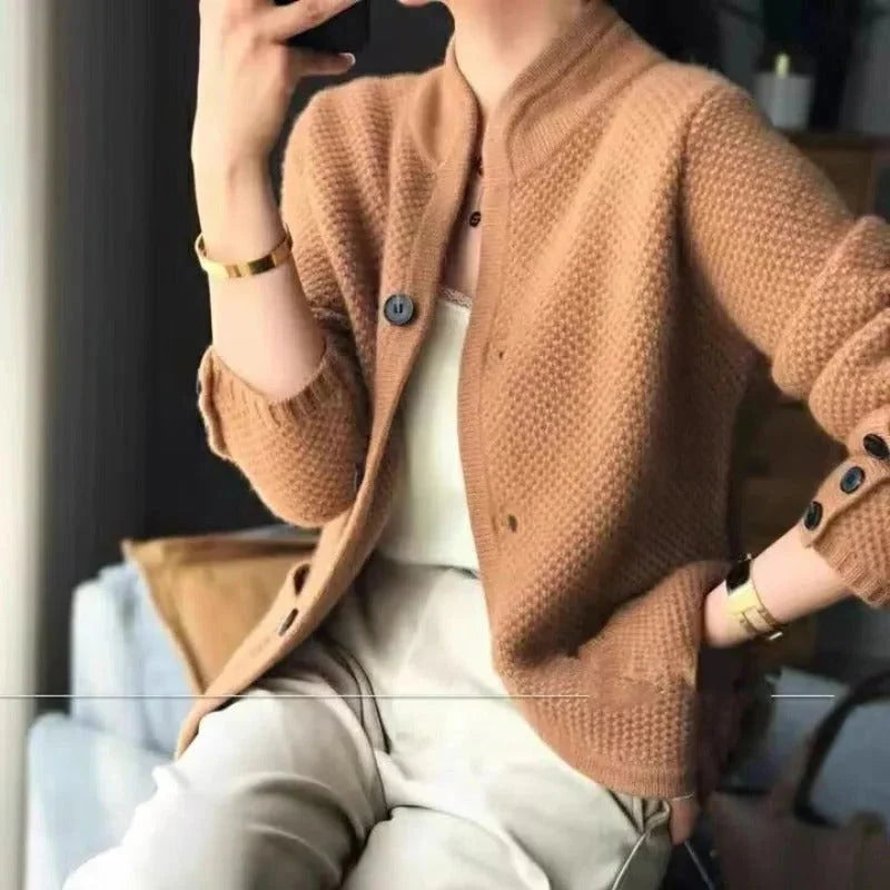 Insulated Sweater Jacket Thick Knit High Collar & Front Pockets