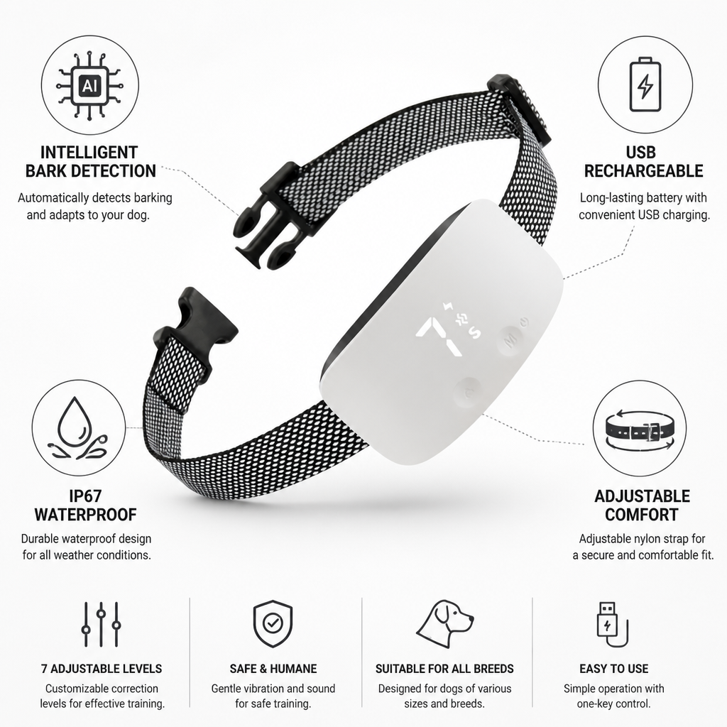 Intelligent Rechargeable Waterproof No-Bark Dog Collar