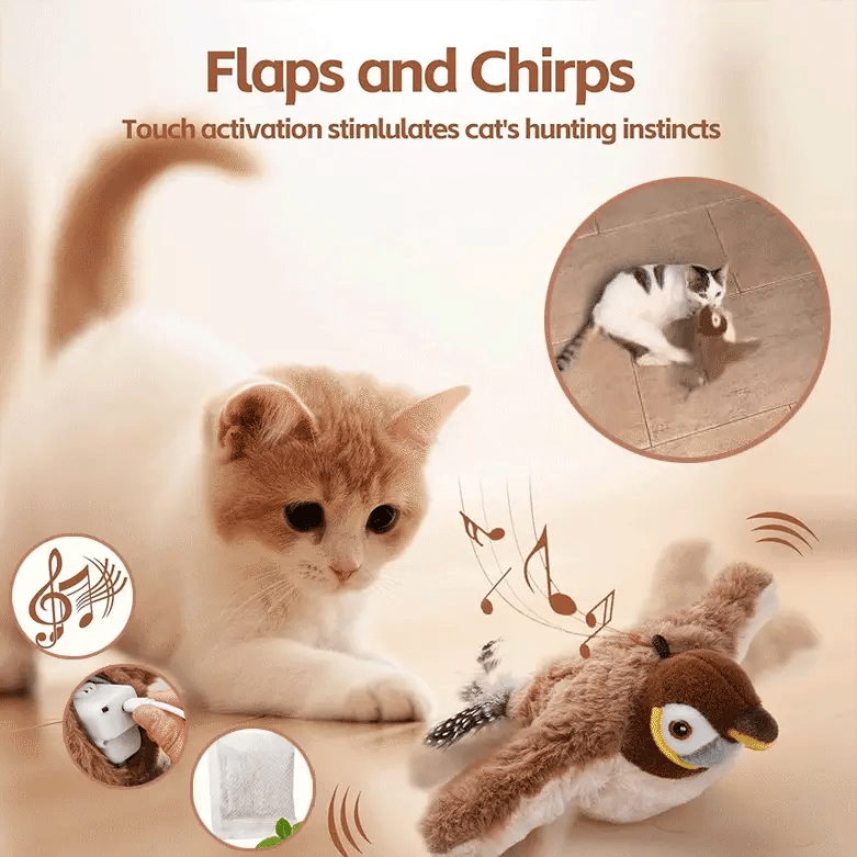 Interactive Cat Toy Motion-Activated Chirping & Flapping USB Rechargeable