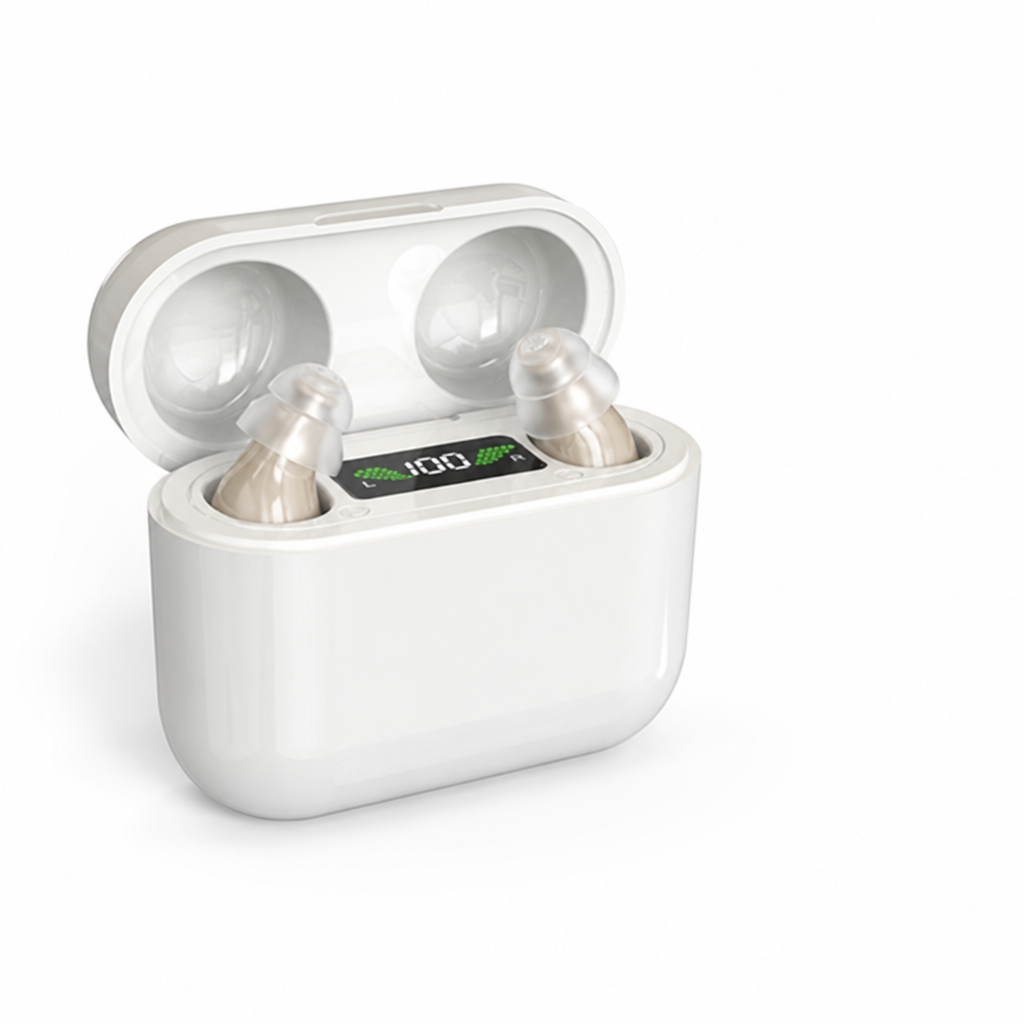 Invisible Rechargeable In-Ear Hearing Aid (Charging Case Included)