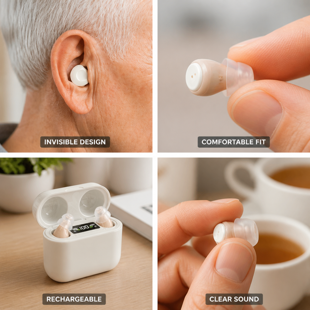 Invisible Rechargeable In-Ear Hearing Aid (Charging Case Included)