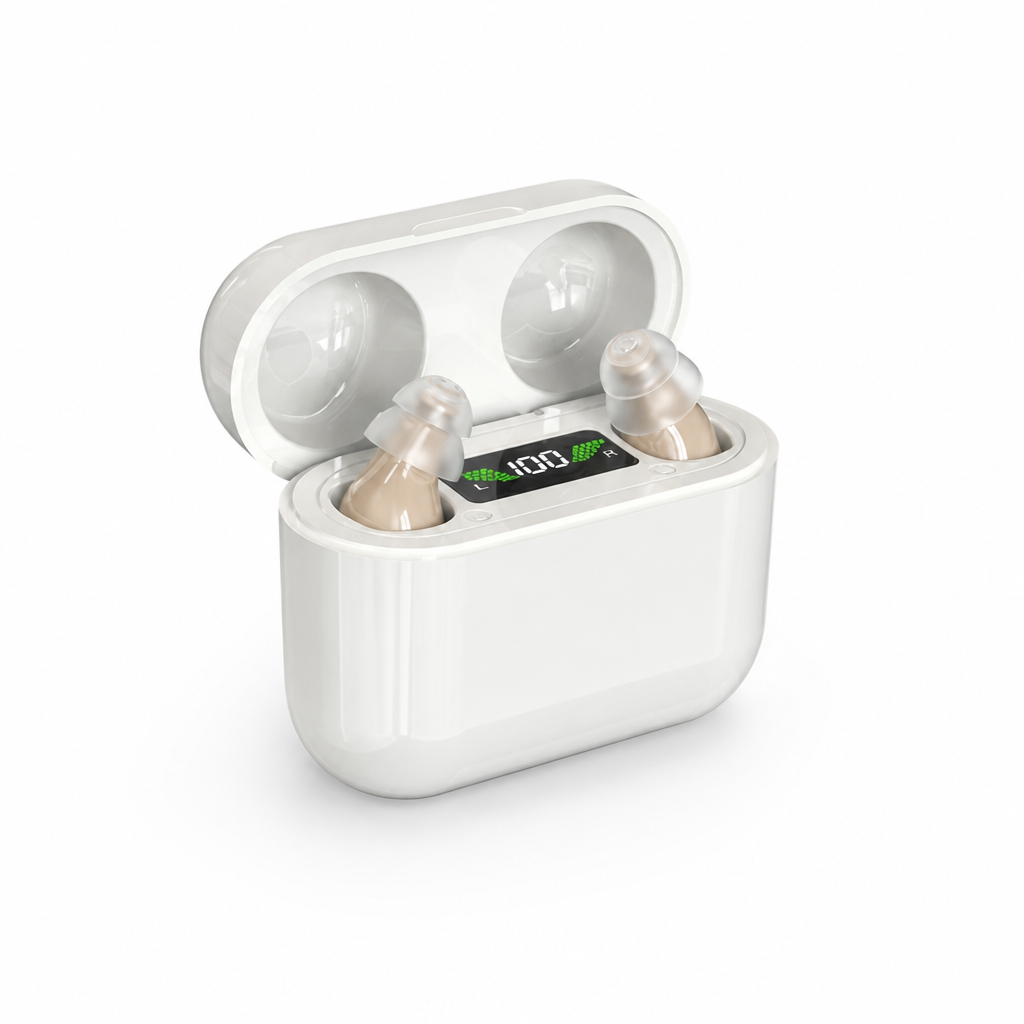 Invisible Rechargeable In-Ear Hearing Aid (Charging Case Included)
