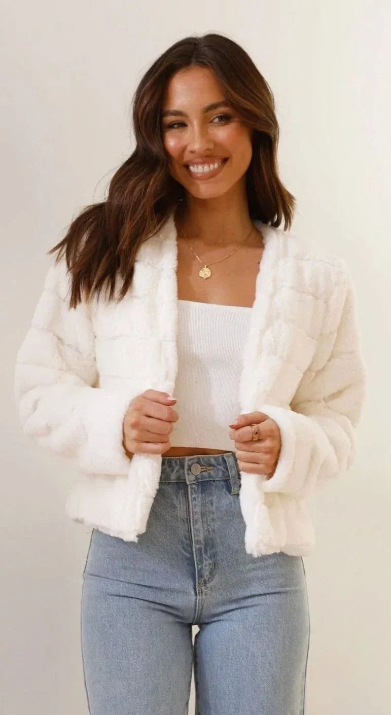 Jacket Faux Fur Cropped Open-Front