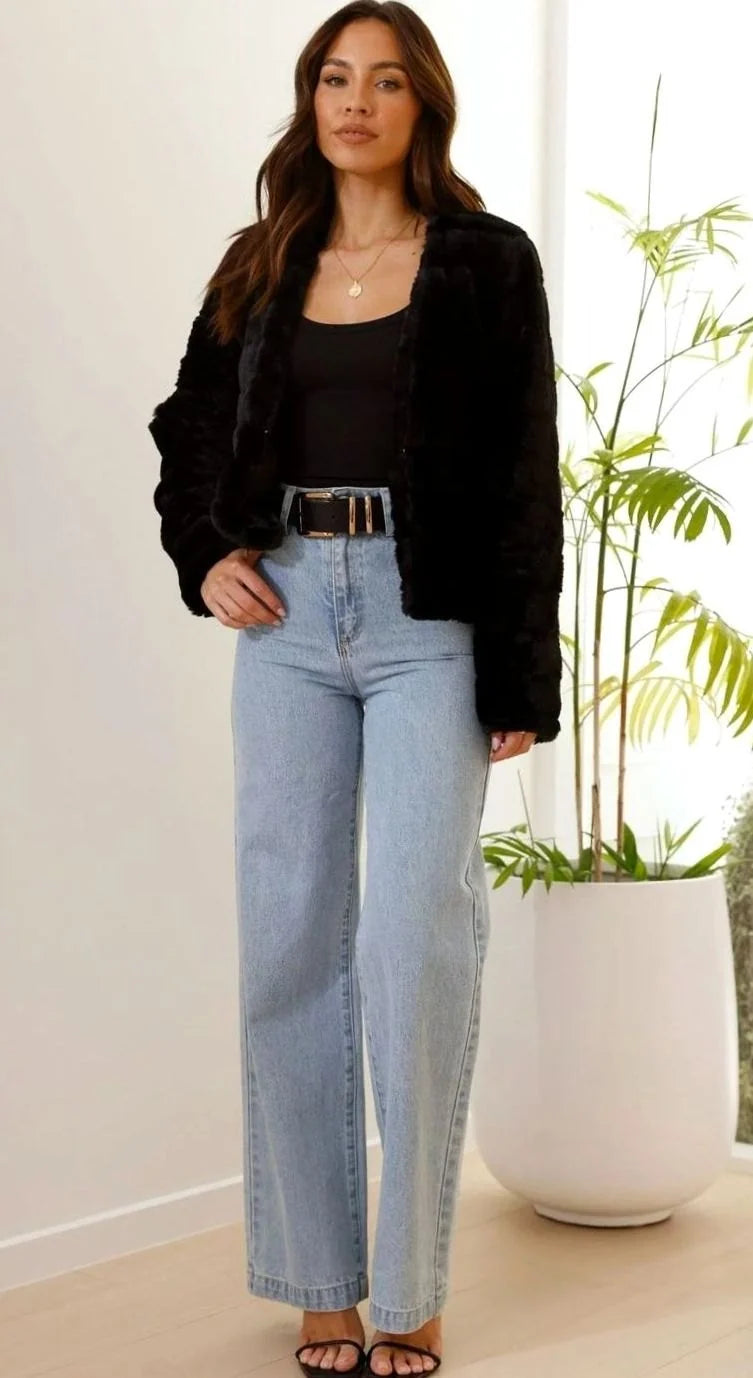 Jacket Faux Fur Cropped Open-Front