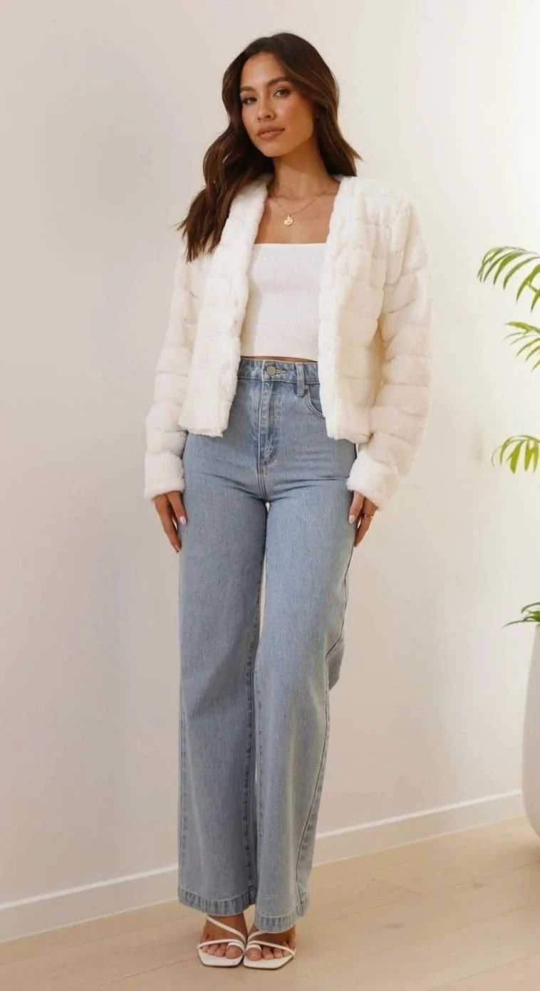 Jacket Faux Fur Cropped Open-Front