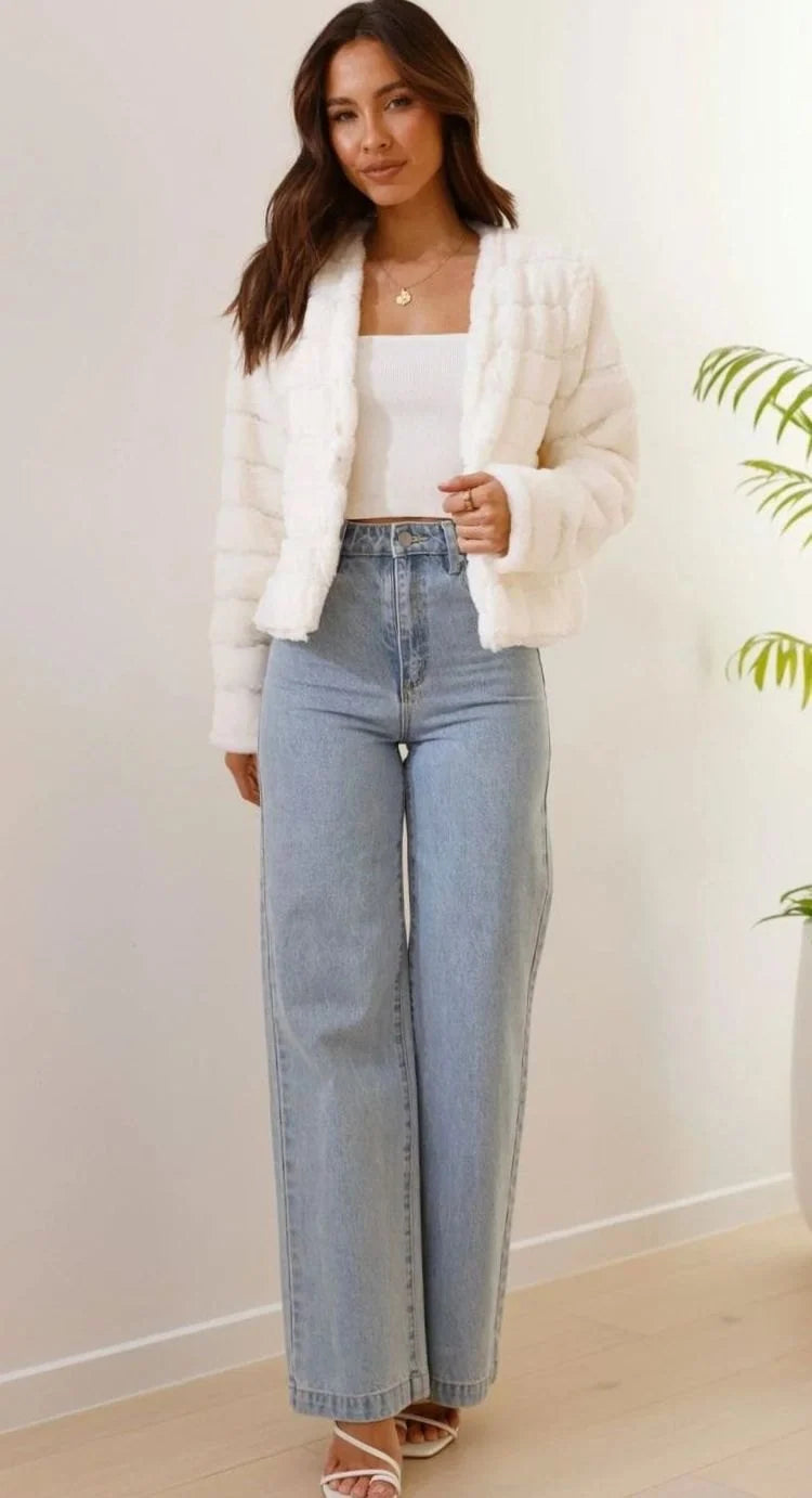 Jacket Faux Fur Cropped Open-Front