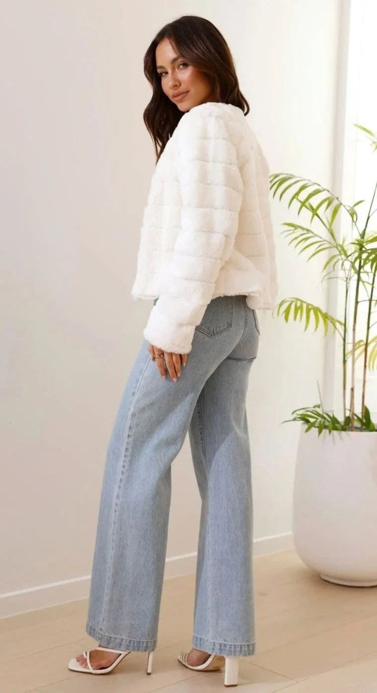 Jacket Faux Fur Cropped Open-Front