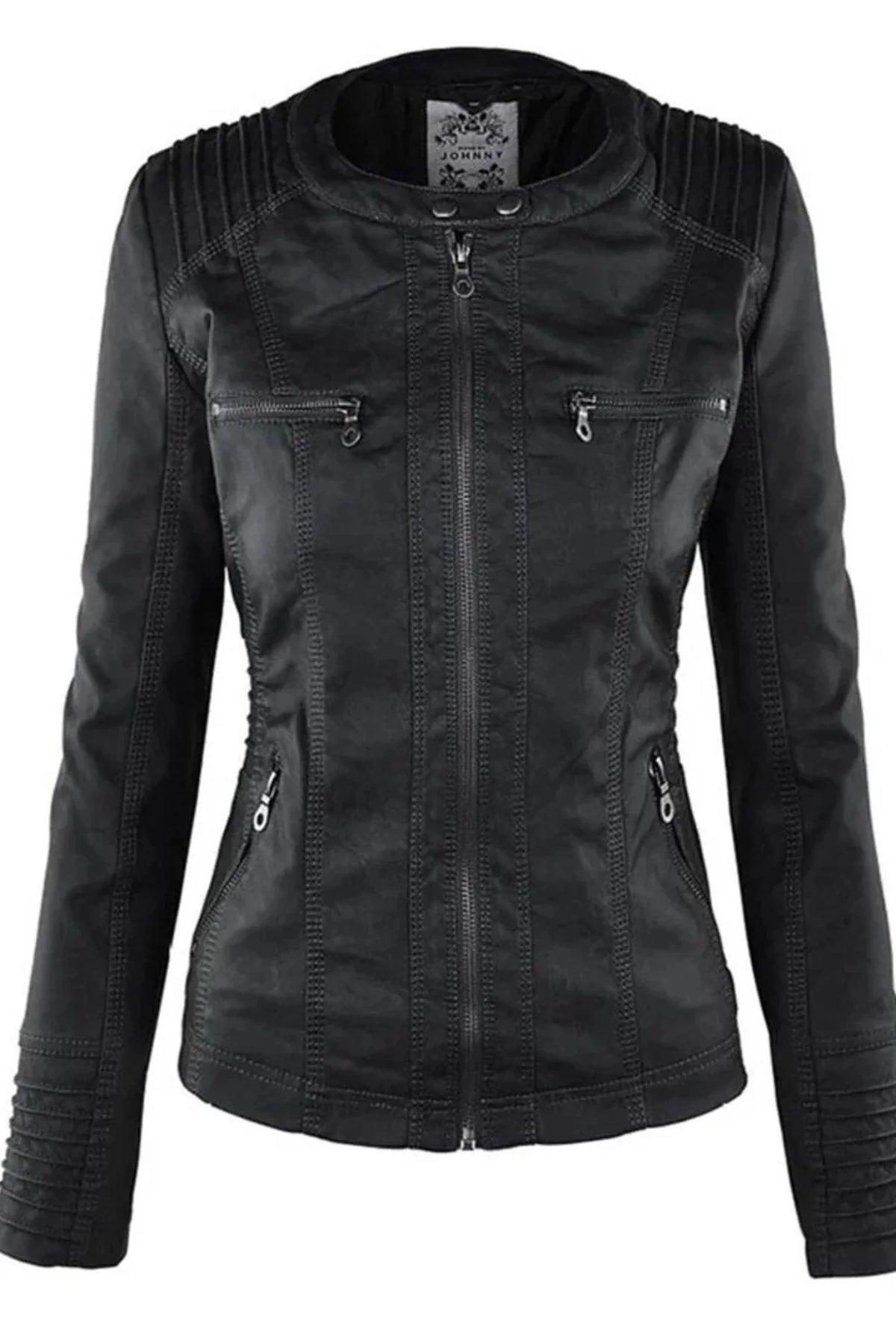 Jacket Faux Leather Weather-Resistant Removable Hood