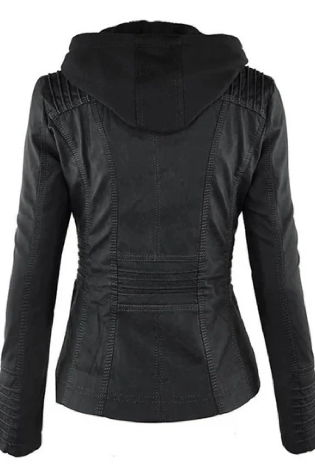 Jacket Faux Leather Weather-Resistant Removable Hood