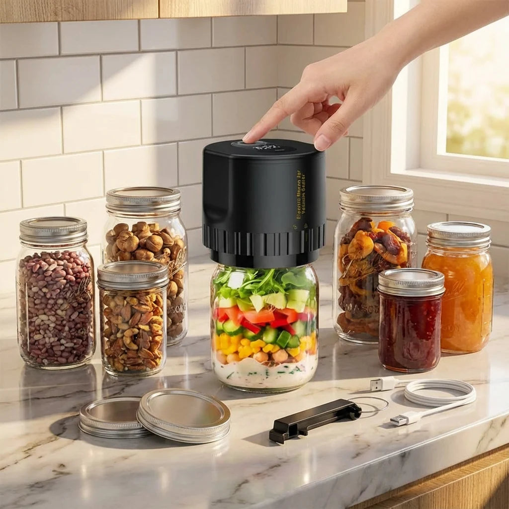 Jar Vacuum Sealer Cordless Rechargeable Automatic One-Press Wide & Standard Caps