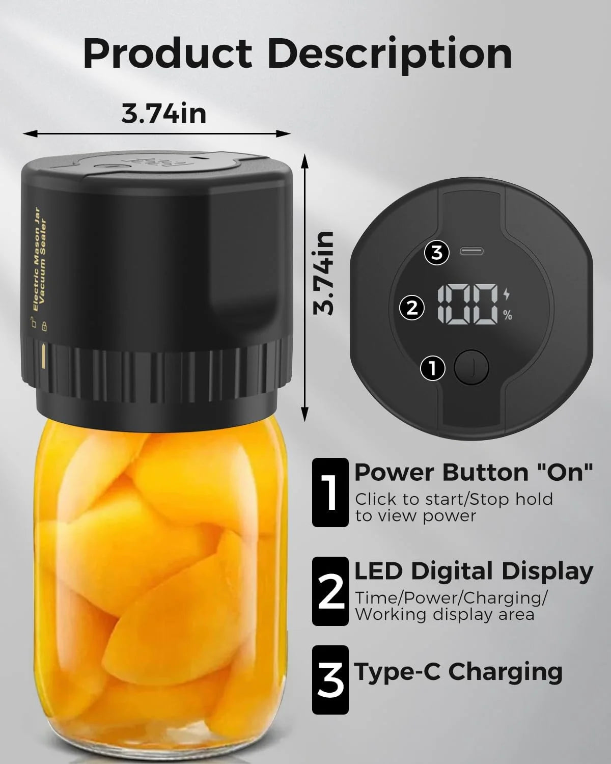 Jar Vacuum Sealer Cordless Rechargeable One-Touch