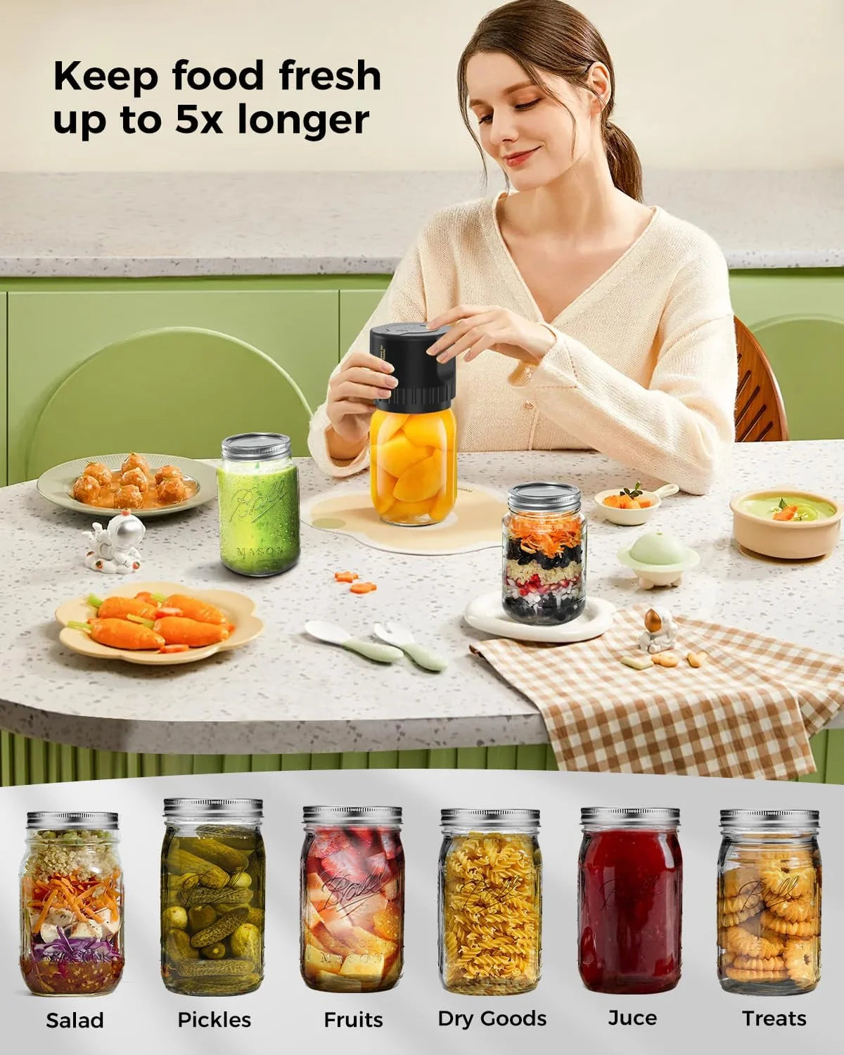 Jar Vacuum Sealer Cordless Rechargeable One-Touch