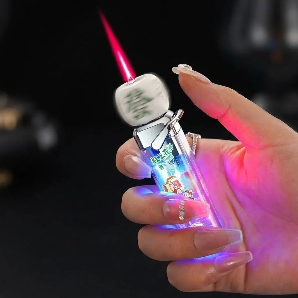 Jet Flame Lighter Wind-Resistant Metal LED-Lit Rotating Dice Head