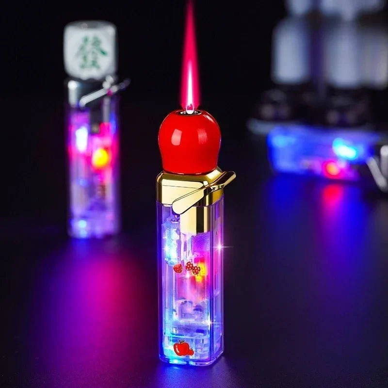 Jet Flame Lighter Wind-Resistant Metal LED-Lit Rotating Dice Head