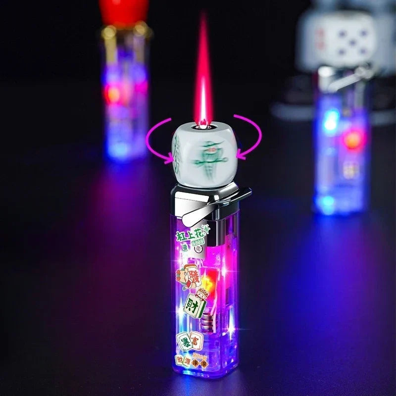 Jet Flame Lighter Wind-Resistant Metal LED-Lit Rotating Dice Head
