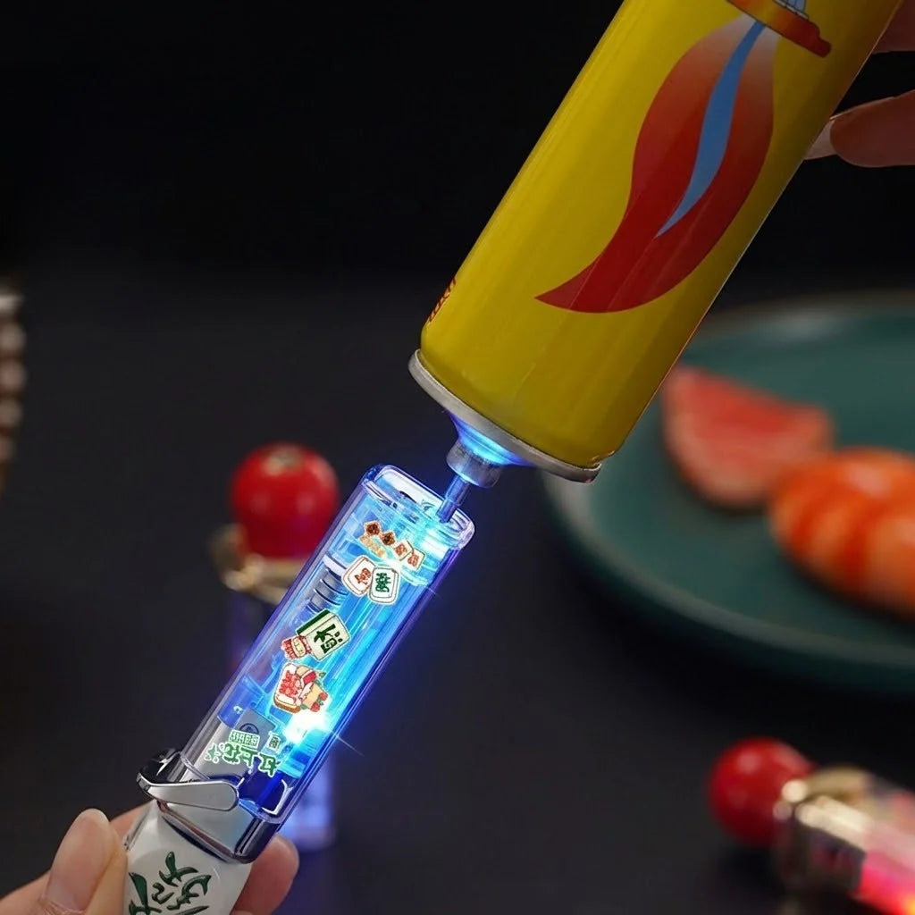 Jet Flame Lighter Wind-Resistant Metal LED-Lit Rotating Dice Head