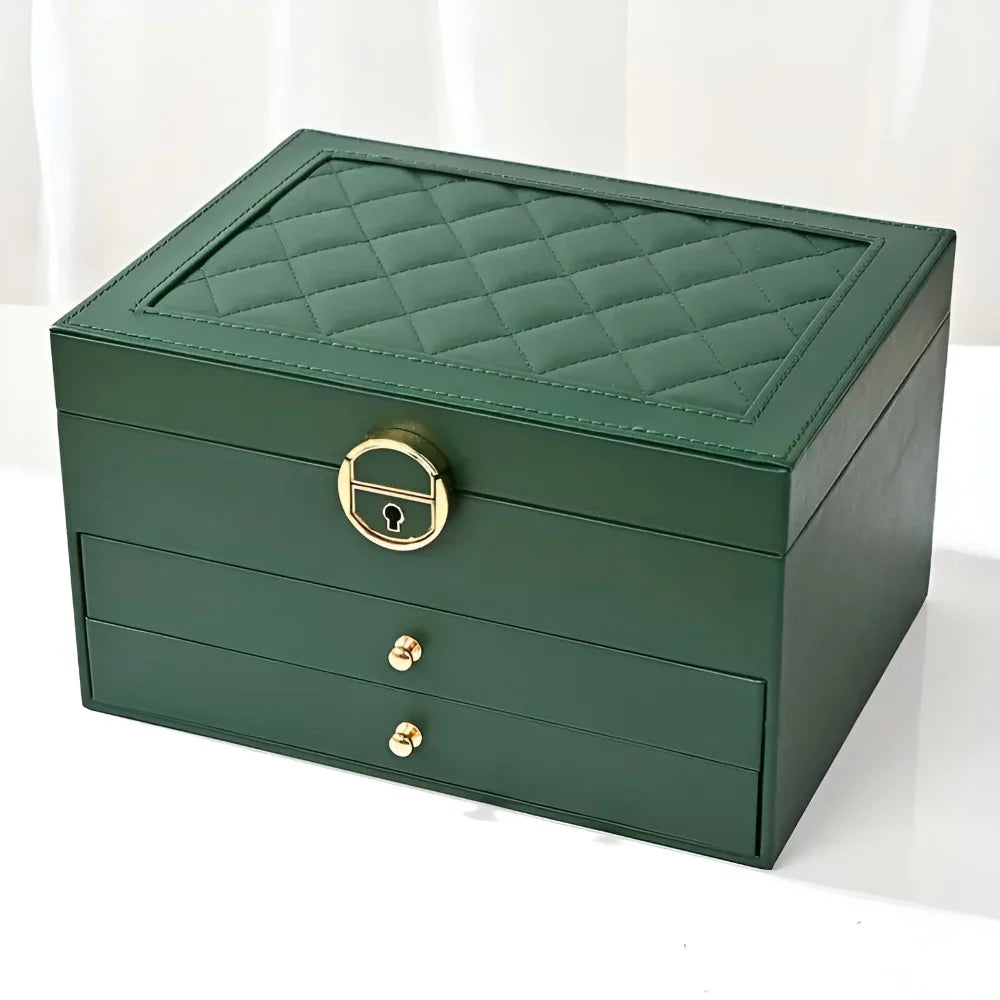Jewellery Box Lift-Out Layers Textured Leather-Look & Soft Lining