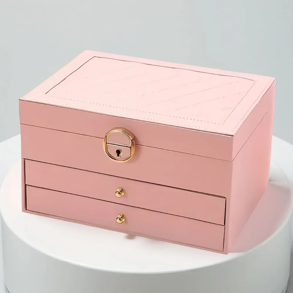 Jewellery Box Lift-Out Layers Textured Leather-Look & Soft Lining