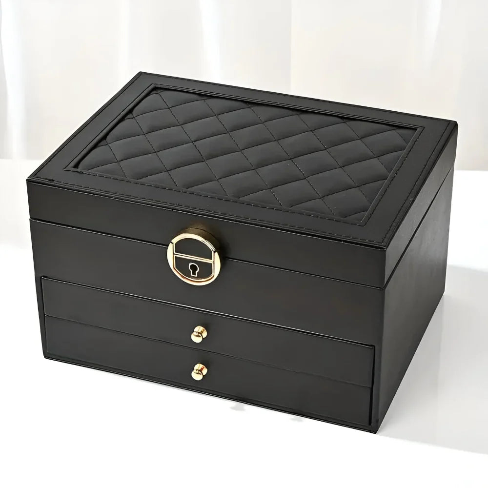 Jewellery Box Lift-Out Layers Textured Leather-Look & Soft Lining