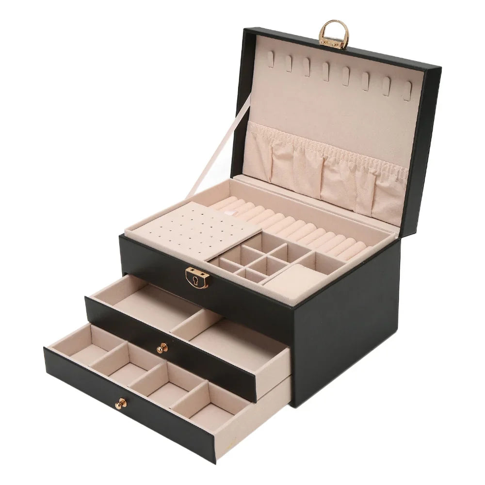 Jewellery Box Lift-Out Layers Textured Leather-Look & Soft Lining