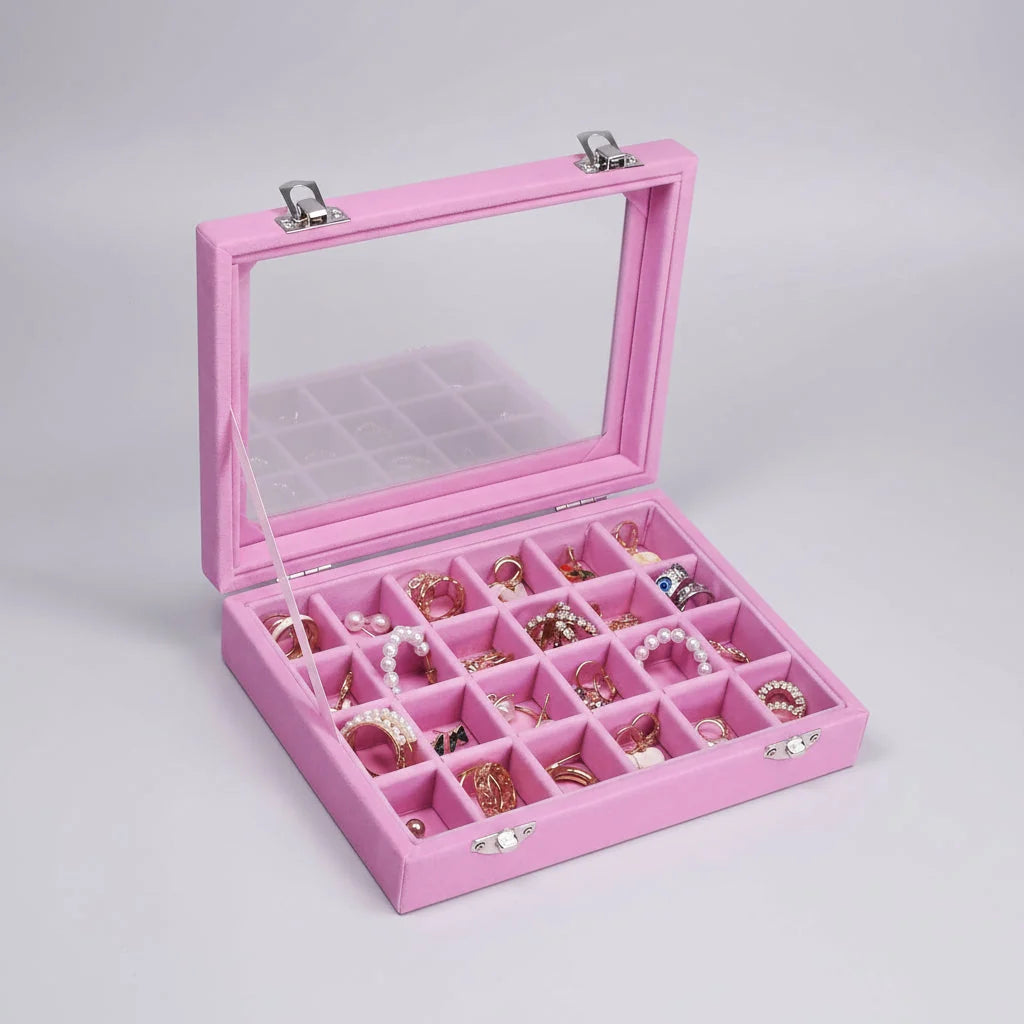 Jewellery Box Velvet-Lined Clear Glass Lid