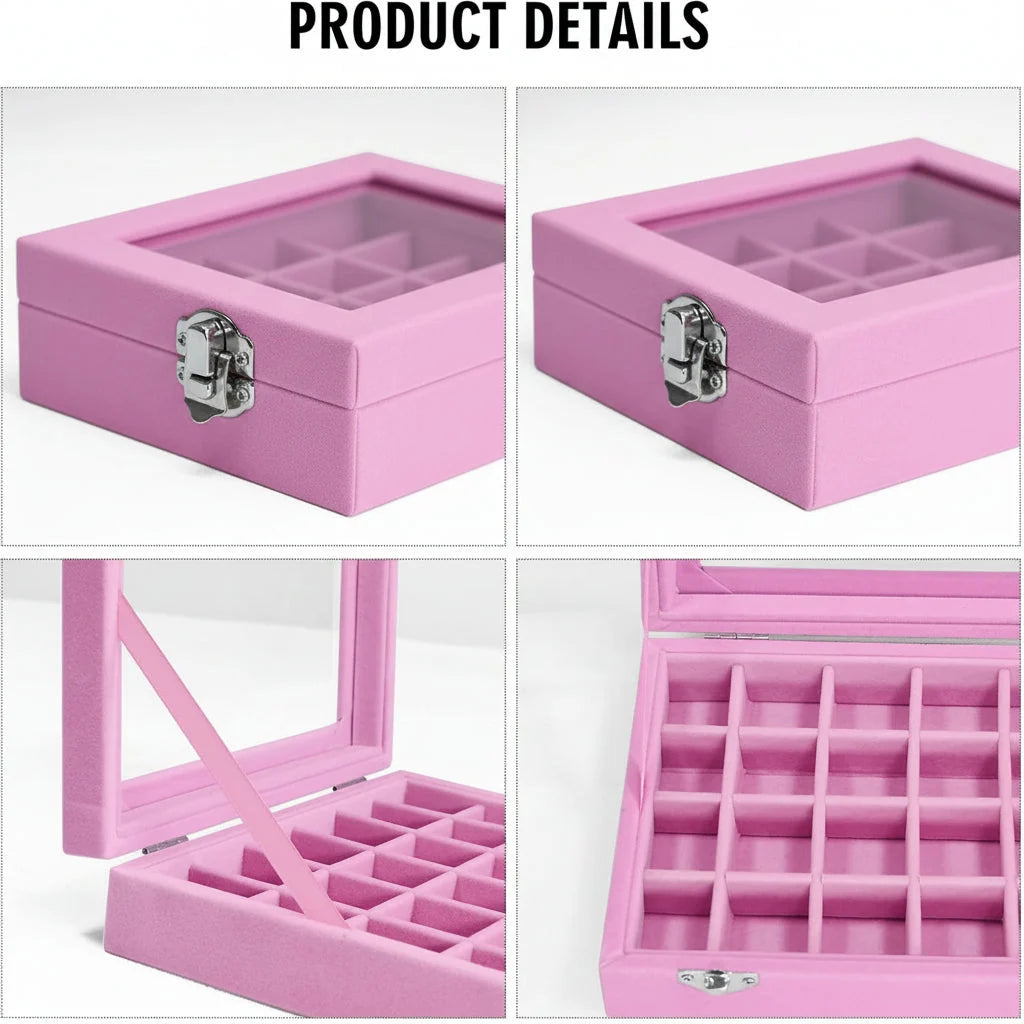 Jewellery Box Velvet-Lined Clear Glass Lid