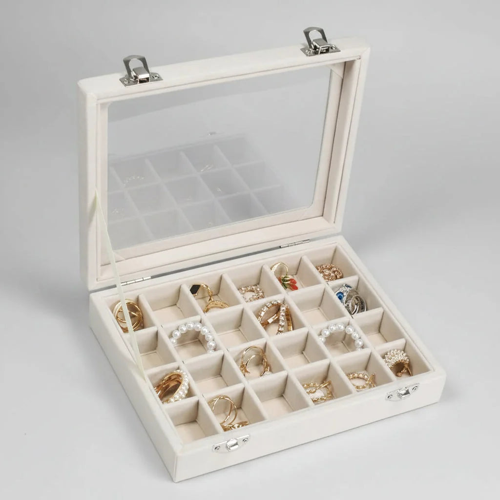 Jewellery Box Velvet-Lined Clear Glass Lid