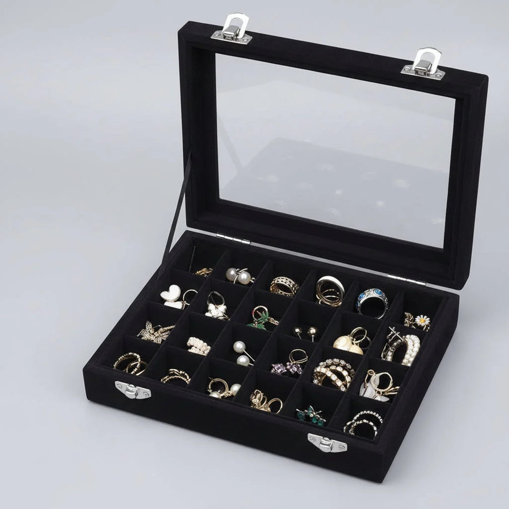 Jewellery Box Velvet-Lined Clear Glass Lid