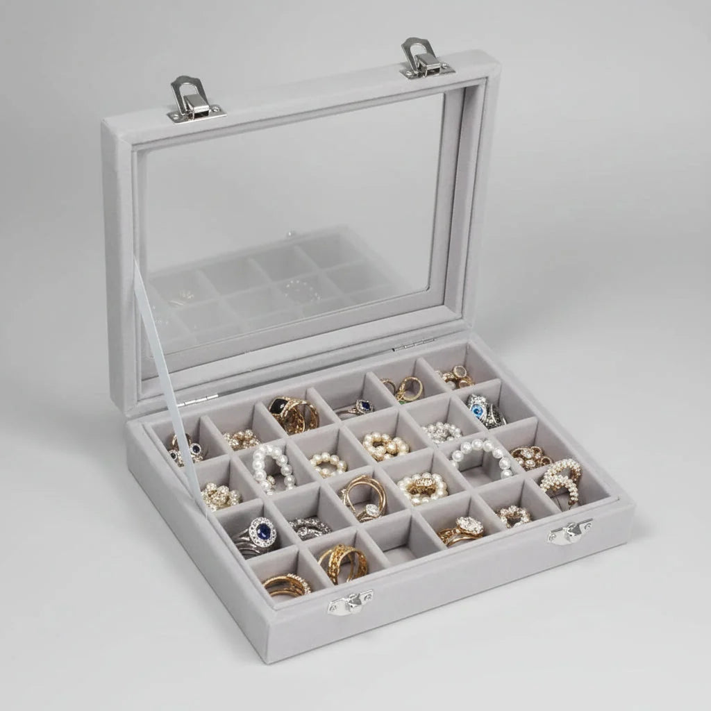Jewellery Box Velvet-Lined Clear Glass Lid