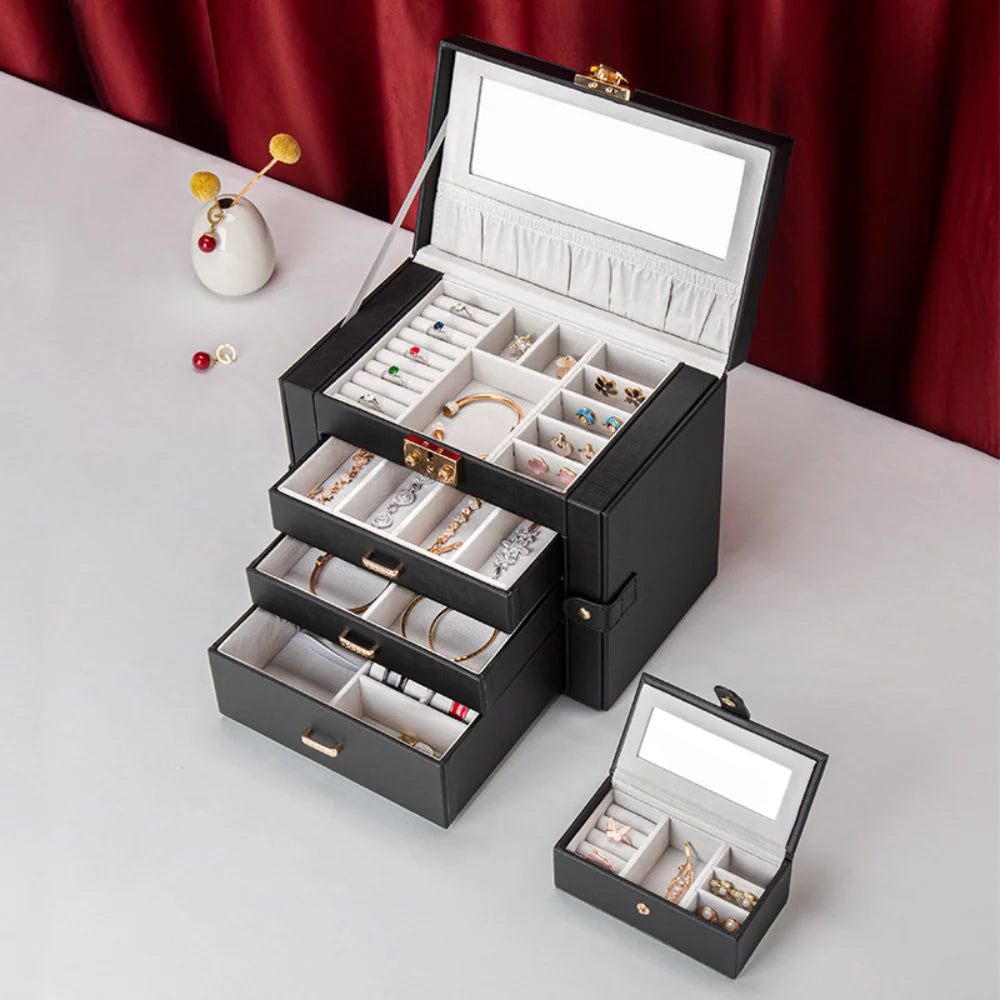 Jewellery Storage Case Multi-Drawer Lined Drawers & Hanging Hooks