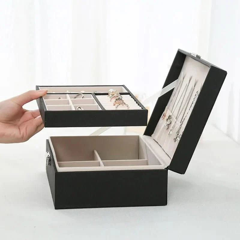 Jewelry Box Two-Tier Wood & PU Leather