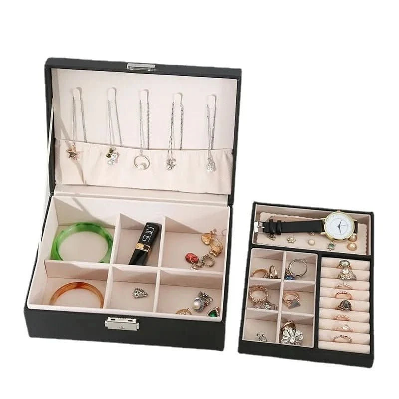 Jewelry Box Two-Tier Wood & PU Leather